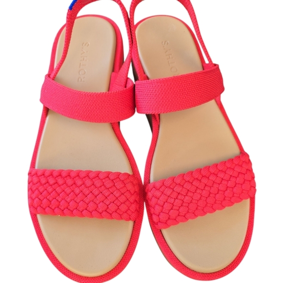 Rothy's The Lightweight Wedge Sandals Red Hot Woven 8.5 Braided Strap Like New - Picture 8 of 11
